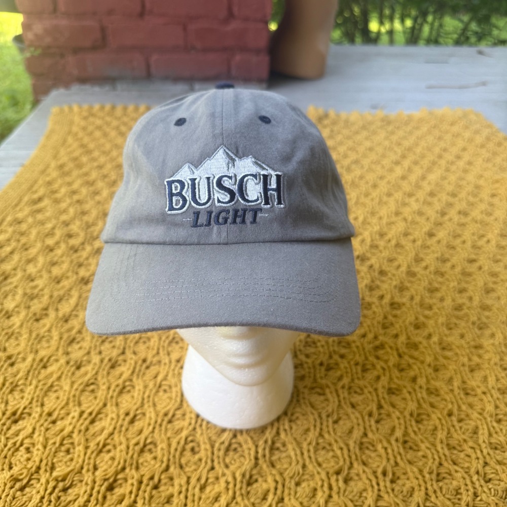 Busch Light Beer Baseball Cap Gray Quake City Caps Snapback Hat Mountain Logo